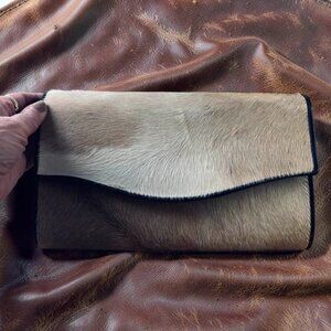 Vintage Cowhide Leather Clutch Purse With Suede Interior Hair-On Finish Rustic C